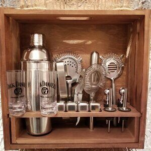 EUC 18 Piece Stainless Steel Cocktail Bartender Kit with wall mounted rack